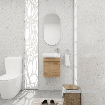 BNK 16 Inch Floating Bathroom Vanity With Sink, With 1 Soft Closing Door, Imitative Oak