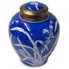 Oriental Handmade Blue White Porcelain Metal Lid Container Urn Hws1720