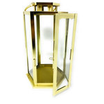 Serene Spaces Living - Serene Spaces Living Shiny Brass and Glass Hexagonal Lantern, 11" and 6.75" - You'll love the warm gold color of this six-sided, steel lantern in a yellow brass finish, with clear glass panels with a magnetic door. The elaborate hexagonal shape and neutral color makes it perfect for various decor styles like modern, vintage, rustic, beach or farmhouse. Use this lamp as a decorative centerpiece for indoor fall decor, to light up the home stairways at Christmas, as a hurricane candleholder lantern for outdoor garden parties. Sold individually, it measures 11" Tall and 6.75" Diameter. CLEANING INSTRUCTIONS - Wipe with a wet cloth gently to clean the glass panels and metal frame to maintain its look. Serene Spaces Living specializes in creating accent pieces made with love that will look great anywhere in your home.