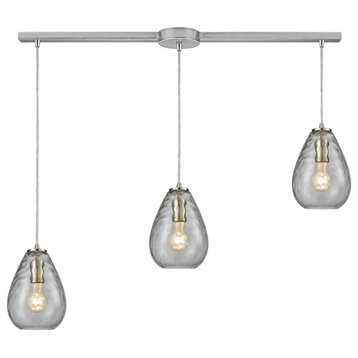 Lagoon 3-Light Linear Bar in Satin Nickel with Clear Water Glass Pendant