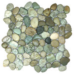 CNK Tile - Glazed Sea Green Pebble Tile - Each pebble is carefully selected and hand-sorted according to color, size and shape in order to ensure the highest quality pebble tile available. The stones are attached to a sturdy mesh backing using non-toxic, environmentally safe glue. Because of the unique pattern in which our tile is created they fit together seamlessly when installed so you can't tell where one tile ends and the next begins!