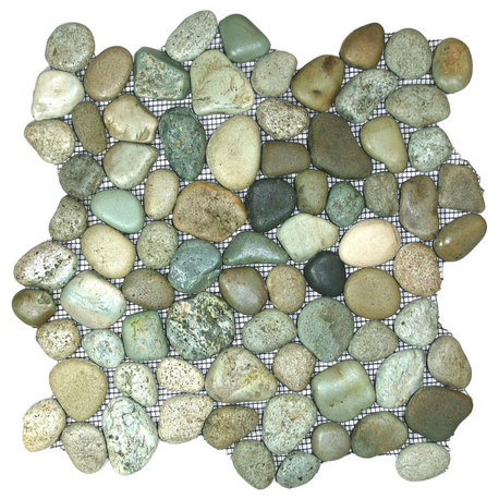 Sea Green Glazed Pebble Tile: Natural Stone, 12x12 sheet, hand-sorted