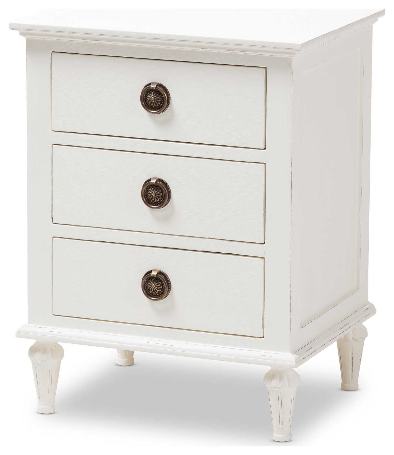 French Inspired Nightstand, 3 Drawers With Bronze Plated Hardware ...