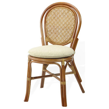 Denver Dining Rattan Wicker Armless Side Chair w/Cream Cushion, Handmade, Coloni