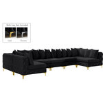 Meridian Furniture - Tremblay Velvet Upholstered 7-Piece Modular U-Shaped Sectional, Black - Lean back and relax on this Tremblay sectional. Featuring soft black velvet upholstery with deep button tufting, this sectional adds a bold touch to any living space. A complete set of gold and chrome legs are included, so you can change it up to suit your home decor. This sectional is modular, so you can create infinite configurations with it, which are easily attached using the latch underneath the frame. Its contemporary design is perfect for the modern home.