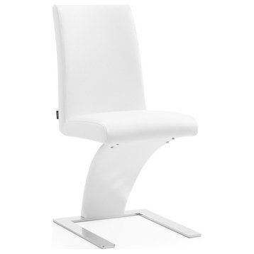 Modern Mesa Dining Chair in White Leatherette and Stainless Steel