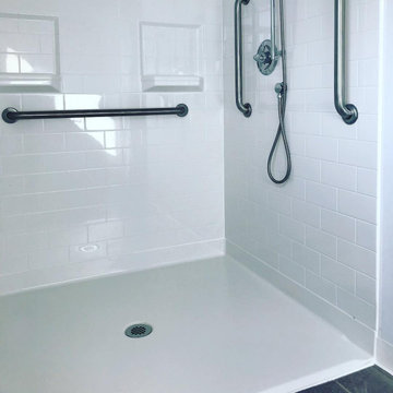 Accessible Shower with Stainless Steel Grab Bars