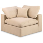Meridian Furniture - Comfy Beige Linen Textured Fabric Modular Chair, Beige, Velvet, Corner Chair - Give your space a whole new look with this beige Comfy velvet corner chair. This handsome chair fits nicely with other items in the Comfy collection and is a versatile seating option designed for adaptability, comfort and style. Wrapped in rich beige durable velvet upholstery, this chair offers a plush embrace of overstuffed down feather cushions, carefully crafted to deliver the highest level of comfort. The perfect seat for creating an oasis for relaxation, this chair has thick foam surrounding its frame for added support and coziness.