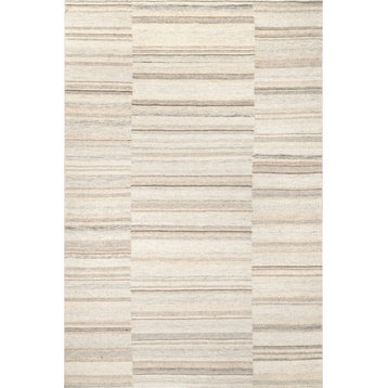 Arvin Olano x RugsUSA Marble Striped Wool-Blend Area Rug, Beige 8' x 10'