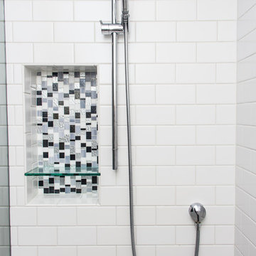 Black and White Mosaic with Subway Tile in Shower
