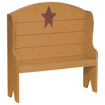 Farmhouse Pine Deacon's Bench With Country Star, Mustard Yellow