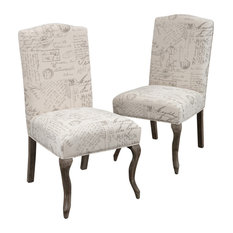 GDF Studio Crown Back French Script Beige Fabric Dining Chairs, Set of 2
