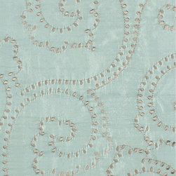 Blue Scroll Custom Made Embroidered Dupioni Silk Curtains - Window Treatments
