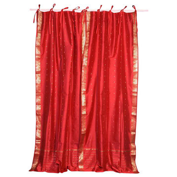Lined-Fire Brick  Tie Top  Sheer Sari Curtain / Drape  - 60W x 63L - Pair
