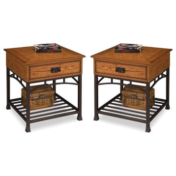 Home Square Modern Craftsman End Table in Brown Finish - Set of 2