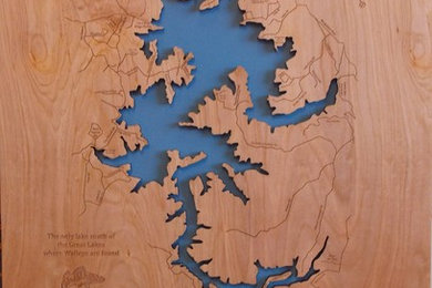 Lake Blue Ridge CUSTOM laser cut & engraved detailed wooden lake maps