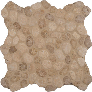MSI SMOT-PEB-TRAVBLND 11-7/16" x 11-7/16" Pebble Mosaic Sheet - - Travertine