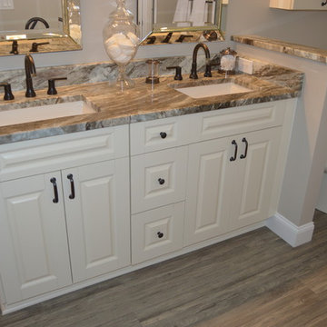Bath Remodel with Bisque Cabinetry and Fantasy Brown Granite Tops