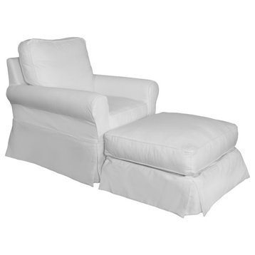 Sunset Trading Horizon Fabric Slipcover Swivel Rocking Chair & Ottoman in White
