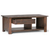 Monroe Solid Acacia Wood 48" W Rustic Rectangular Coffee Table, Charcoal Brown
