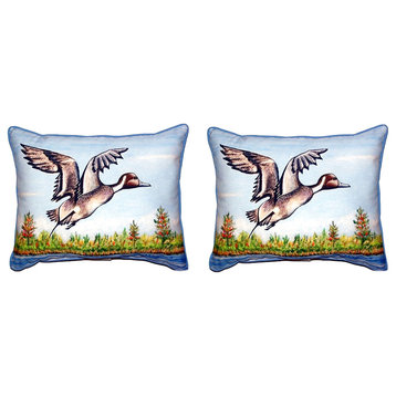 Pair of Betsy Drake Pintail Duck Large Pillows 16 Inch X 20 Inch