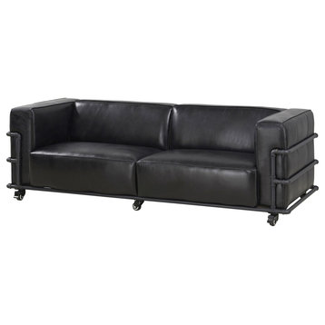 Crafters and Weavers Henry Industrial Modern Leather Sofa, Slate