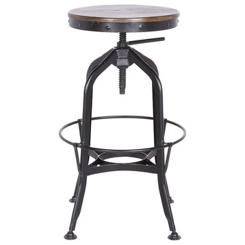 Helga Adjustable Height Barstool Frosted Black with Walnut Wood Seat (Set of 1)