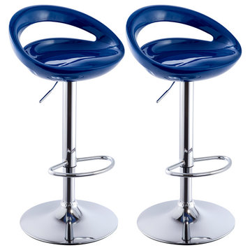 Set of 2 Glossy Low-Back Swivel ABS Bar Stools, Blue