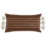 Kosas Home - Gretchen Vegan Leather 14" x 26" Throw Pillow, Brown - Classic with a dash of playfulness, this vegan leather pillow features classic stripes accented with plush tassels. Hand embroidery gives this pillow an artisan aesthetic while its neutral hues and timeless design suit any decor with ease.