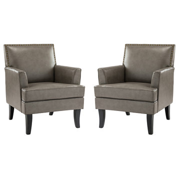 34" Living Room Accent Chair With Arms Set of 2, Gray