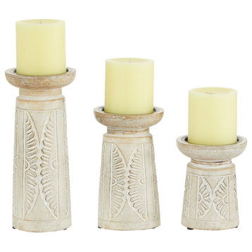 Coastal White Wood Candle Holder Set 25787