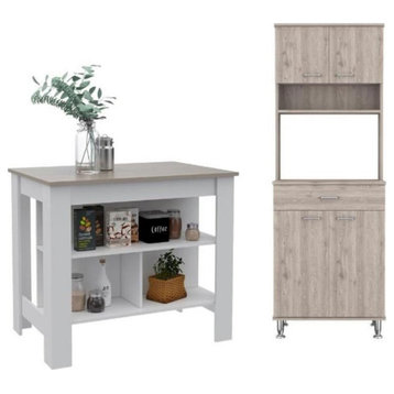 Home Square 2-Piece Set with Wood Kitchen Island and 60 Pantry
