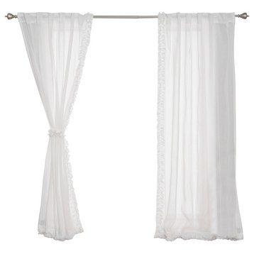 Small Ruffle Curtains, White, 52"x84", Set of 2