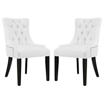 Modern Contemporary Urban Dining Side Chair, Set of 2, White, Faux Leather
