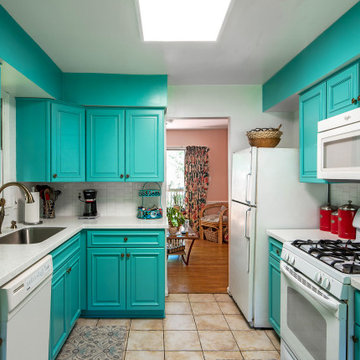 Blue-Green Painted Kitchen Cabinets in Rockville, MD