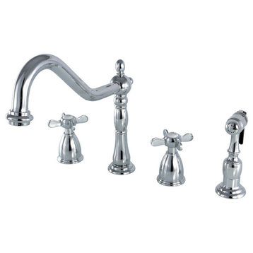 Widespread Kitchen Faucet, Brass Sprayer, Polished Chrome