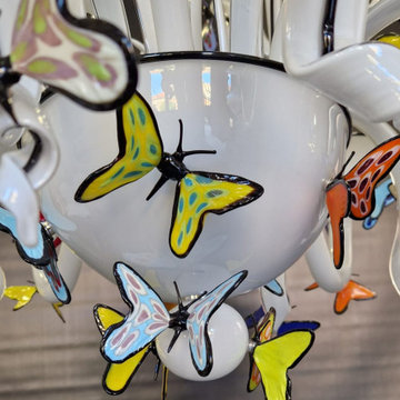Custom Commissioned Diego Costantini Murano Glass Butterflies Chandelier