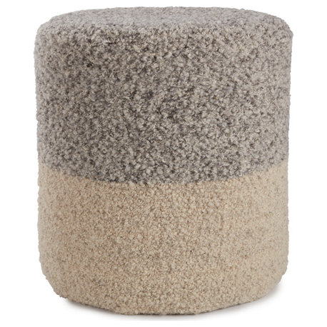 Micco Ombre Cylinder Pouf, Light Gray/Cream