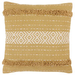 Jaipur Living - Vibe Palmyra Green and White Tribal Down Throw Pillow 20" - The Parable collection features Southwestern vibes and easy-going, fresh style. The Palmyra throw pillow showcases a diamond lattice motif and tufted trim details in chic tones of citron green and white. Crafted of textural cotton, this light and neutral accent boasts bohemian touches and relaxed, cozy feel.