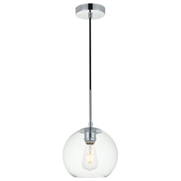 Midcentury Modern Chrome And Clear 1-Light Pendant