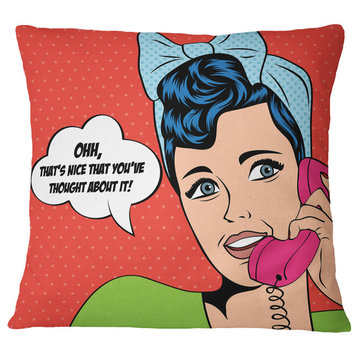 Woman Talking On Phone Abstract Portrait Throw Pillow, 18"x18"