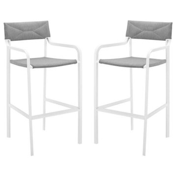 Home Square 2 Piece Aluminum Stackable Outdoor Barstool Set in White and Gray