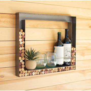 Unique Rustic Metal Cork Holder Wall Bar Wine Shelf Display Frame Minimalist