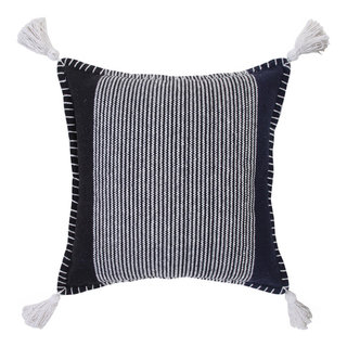 LR Home Classic Coastal Club Double Striped Throw Pillow, Blue/Gray/White