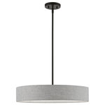 Livex Lighting - Elmhurst 4 Light Black Medium Drum Pendant - The Elmhurst collection is both modern and versatile. The black finish and hand-crafted urban gray color fabric hardback shade with white color fabric on the inside sets a pleasant mood. This sleek medium four-light drum pendant is a perfect fit for the living room, dining room, kitchen and bedroom.