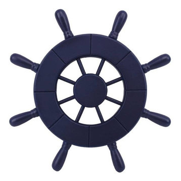 Dark Blue Decorative Ship Wheel 9'', Wooden Ships Wheel, Boat Steering Wheel
