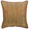 Gold Throw Pillow Cover, Abstract Stripe 14"x14" Silk, Toasted Coral Gold