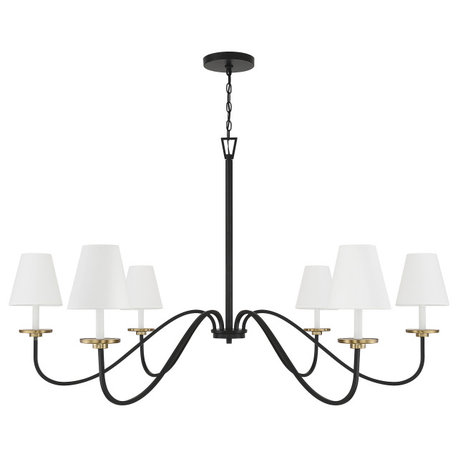 6-Light Chandelier, Black With Natural Brass Accents