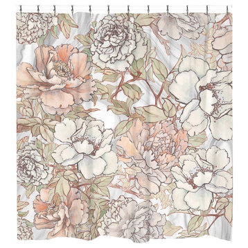 Laural Home Blushing Pale Pink Peonies Shower Curtain