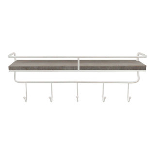 Danya B Two-Tier Ledge Shelf Wall Organizer with Five Hanging Hooks - White, Size: 16 inch x 29 inch